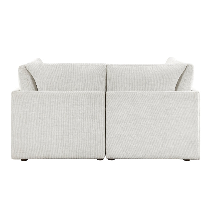 MAZ Haven 2-piece beige modular loveseat showing back cushions and clean fabric, stylish and comfortable for modern living spaces