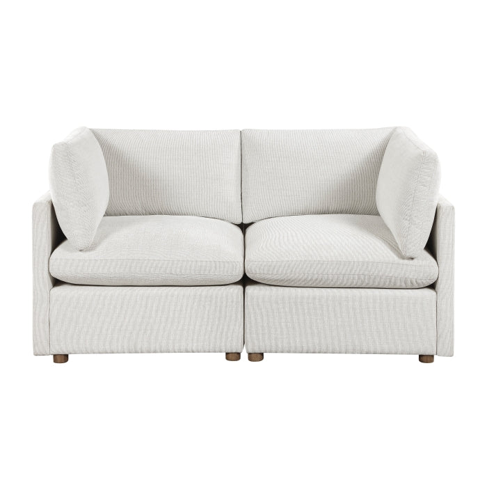 MAZ Haven 2-Piece Modular Loveseat in beige with plush cushions, displayed from the front against a neutral background.