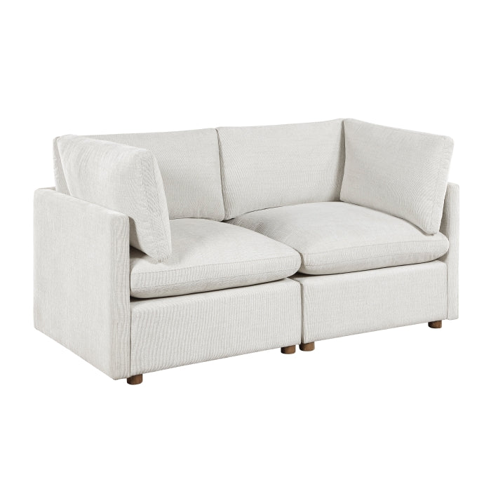 MAZ Haven 2-piece beige modular loveseat with cushioned seats and backrests, shown from a side angle on a plain background.