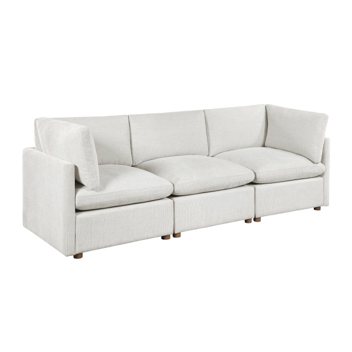 MAZ Haven 3-piece modular sofa in beige with side view, showcasing plush cushions and modern design without background.