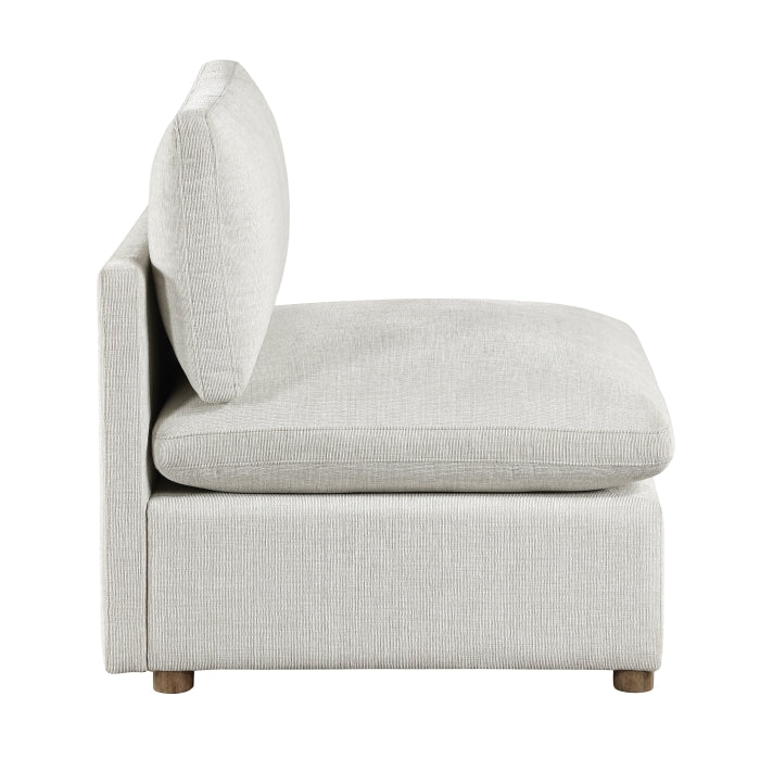 MAZ Haven 6-piece modular sectional sofa with two ottomans, beige fabric, and side view showing seating arrangement and cushions.