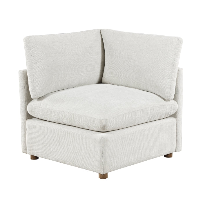 MAZ Haven 6-piece modular sectional sofa with two ottomans, showing the front view in beige fabric with no background.