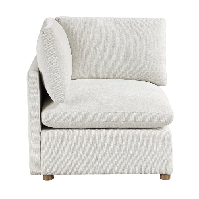 MAZ Haven 5-piece modular sectional sofa with matching ottoman, showing beige fabric upholstery and modern design.
