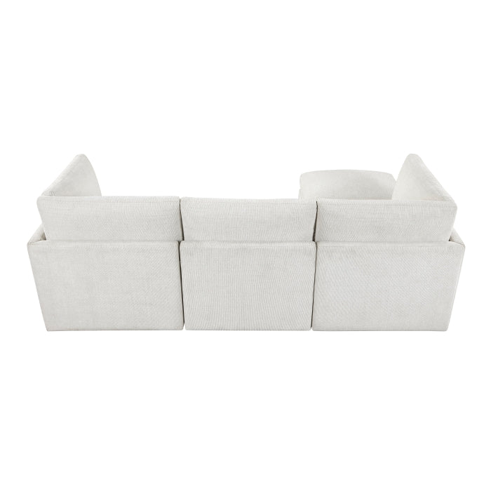 MAZ Haven 4-piece modular sectional sofa with beige and cream cushions, showing the back view and modern design.