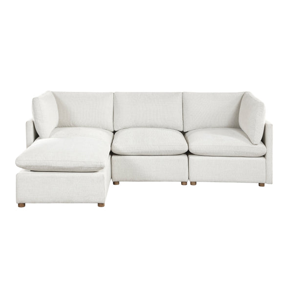 MAZ Haven 4-piece modular sectional sofa in beige with cream cushions, shown from the front without background.