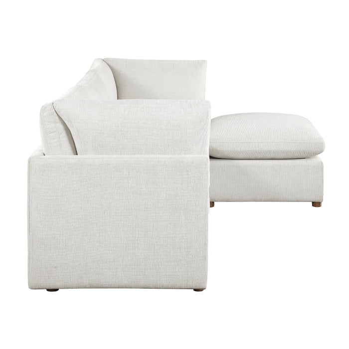 MAZ Haven 4-Piece Modular Sectional Sofa with beige and cream cushions, showing side view and modern design.