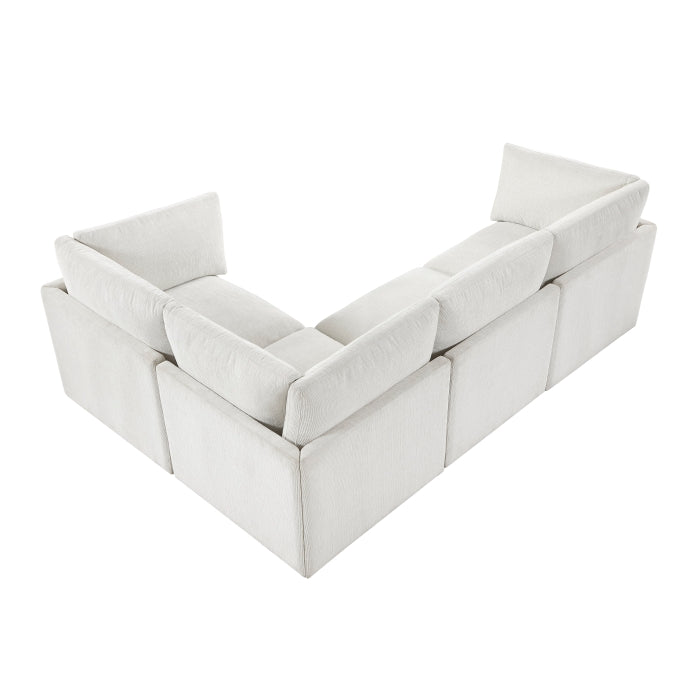 MAZ Haven 4-piece modular sectional sofa with beige and cream cushions, shown from the back against a plain background.