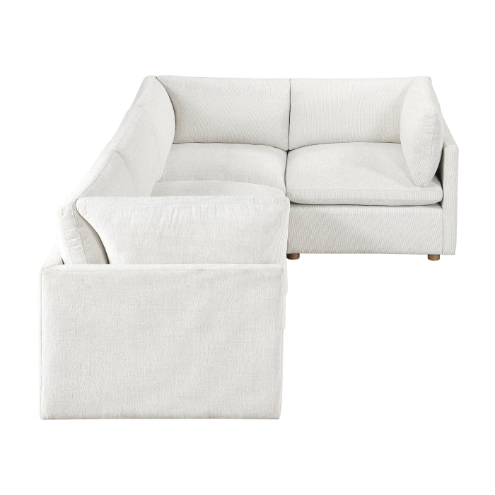 MAZ Haven 4-piece modular sectional sofa with beige cushions and dark frame, shown from side view.