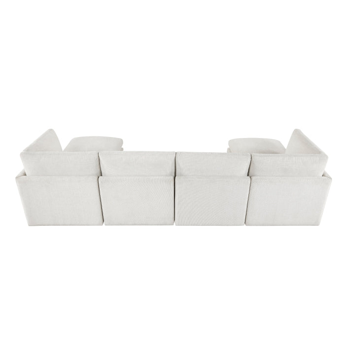 MAZ Haven 6-piece sectional sofa with two ottomans, showing back view and modular design in a modern living room setting.