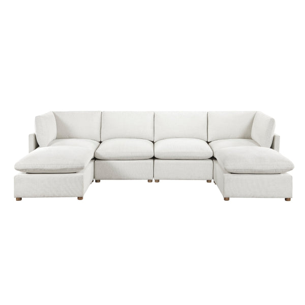 MAZ Haven 6-piece modular sectional sofa with two ottomans, shown from the front with neutral upholstery and modern design.