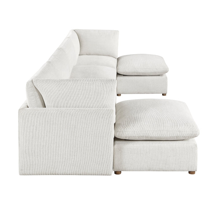 MAZ Haven 6-piece modular sectional sofa with two ottomans, shown from the side with no background, in a modern living room setting.