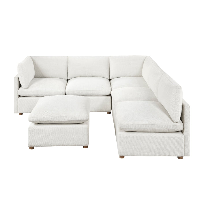MAZ Haven 6-piece modular sectional sofa with matching ottoman, shown from side view with no background.
