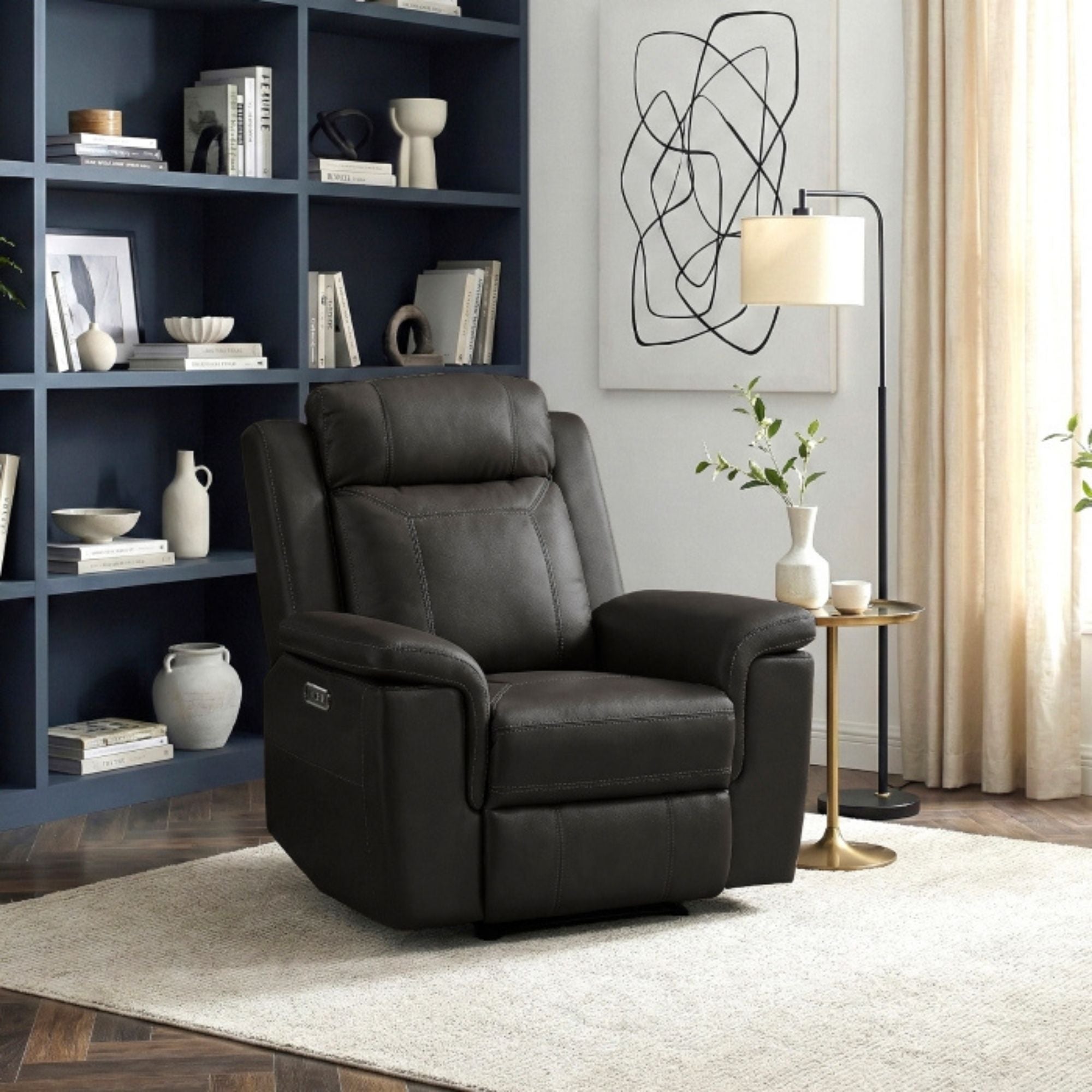 Nest Dual Power Leather Reclining Sofa Chair in Black