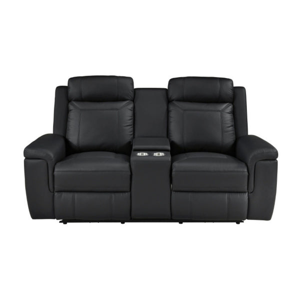 Nest Dual Power Leather Reclining Loveseat in Black