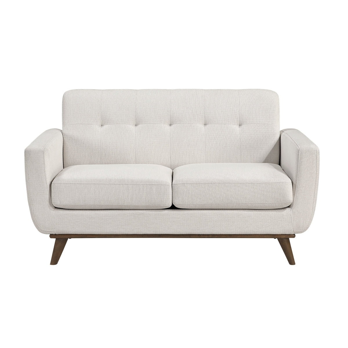 MAZ Martina Collection fabric loveseat in cream, showing a close-up of the front view with plush cushions and modern design.