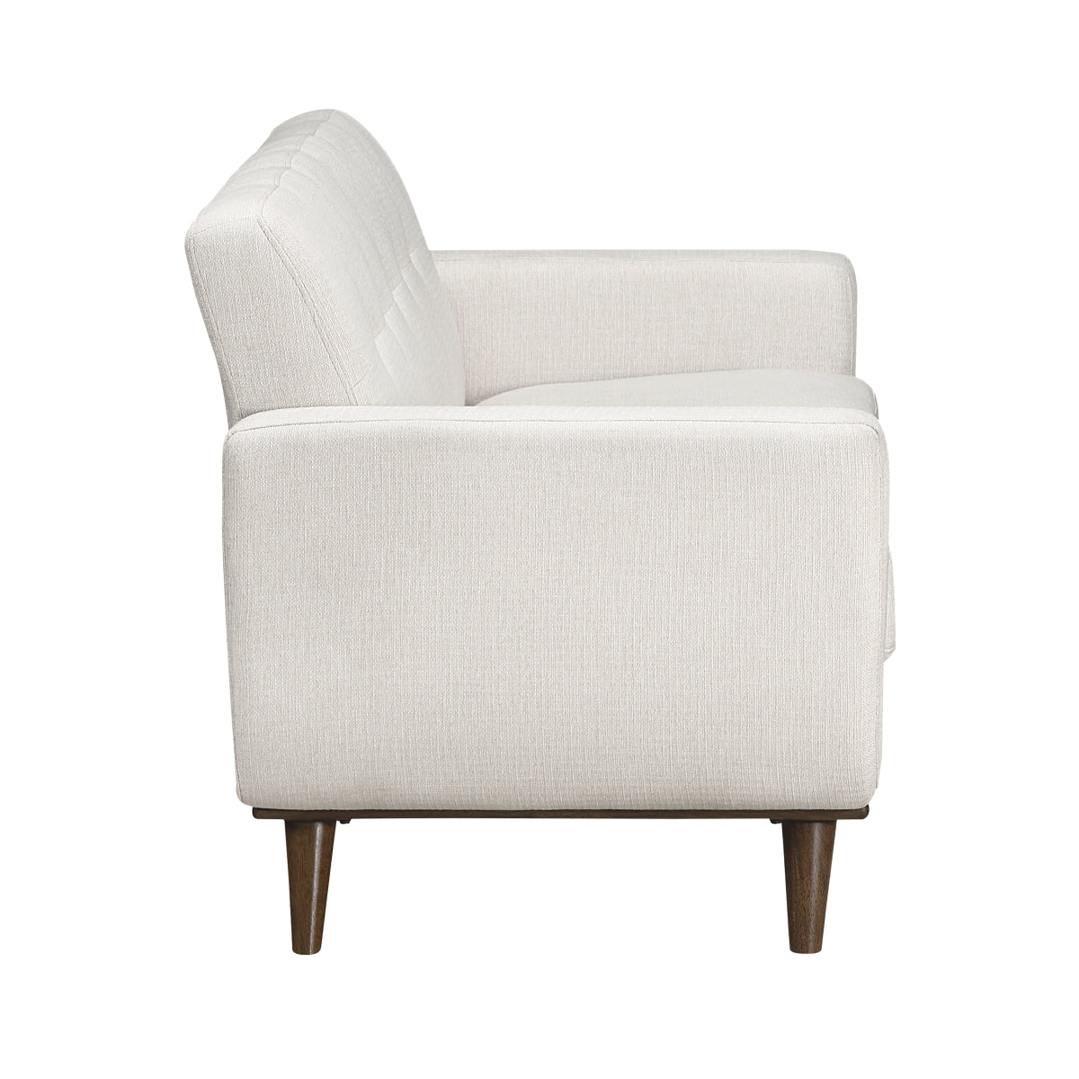 MAZ Martina Collection cream fabric loveseat shown from the side, featuring plush cushions and a modern design.