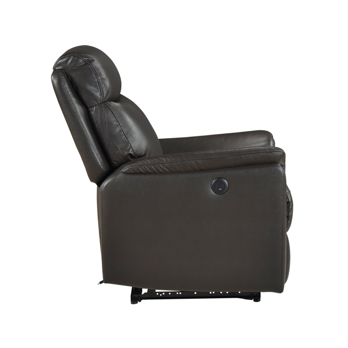 MAZ Leif Collection dark brown power recliner chair with side view, showcasing plush upholstery and ergonomic design.