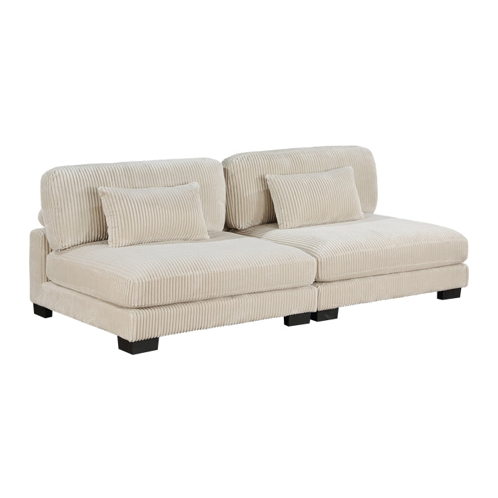 Beige Traverse Collection 4-piece modular sectional sofa with reversible chaise by MAZ, shown in a stylish living room setting.