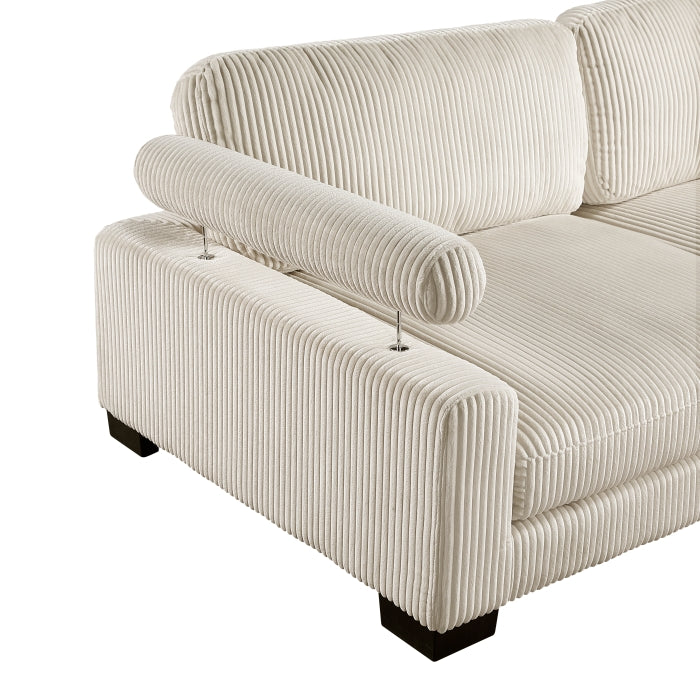 MAZ Traverse Collection beige 3-piece modular sectional with reversible chaise, showcasing plush fabric and modern design.