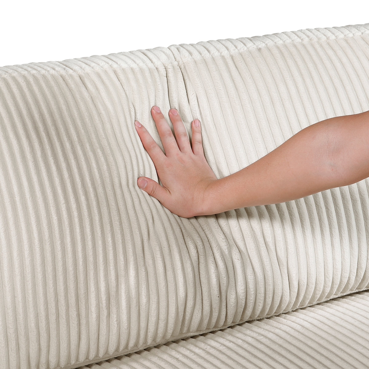 Beige Traverse 4-piece modular sectional sofa by MAZ, showing plush cushions and modern design in a well-lit living room setting.