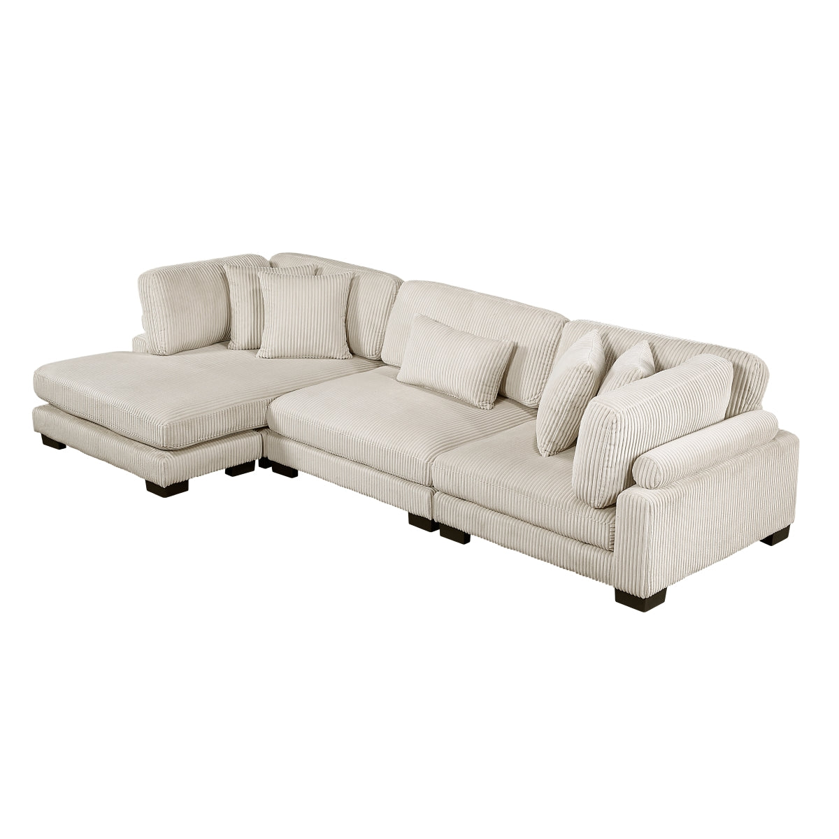 MAZ Traverse Collection beige 3-piece modular sectional sofa with reversible chaise, plush cushions and contemporary design.