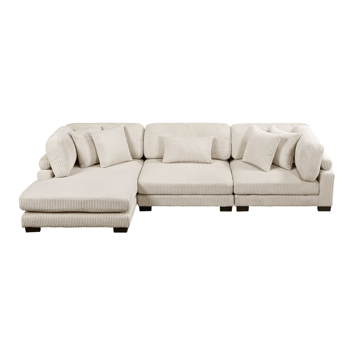 MAZ Traverse Collection beige 3-piece modular sectional sofa with reversible chaise, modern design, and plush fabric.