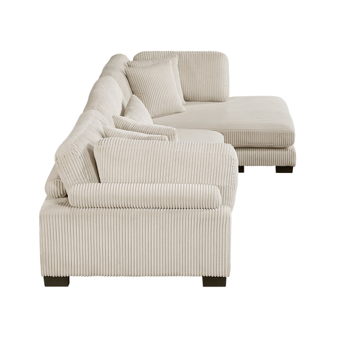 MAZ Traverse Collection 3-piece beige modular sectional sofa with reversible chaise, featuring plush cushions and modern design.