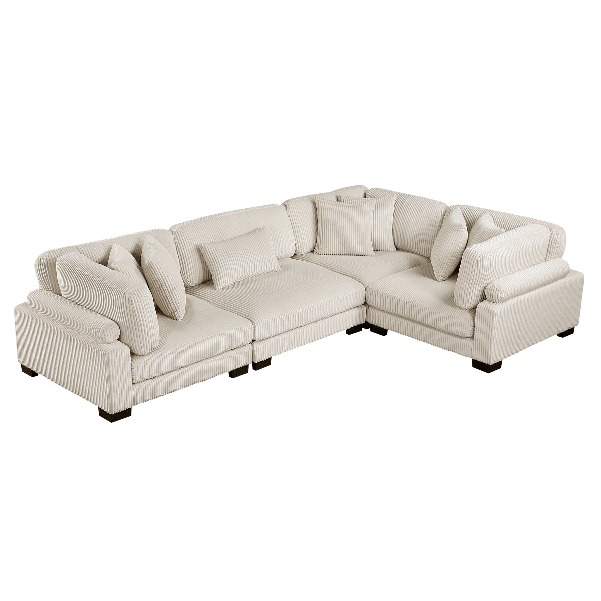Beige MAZ Traverse 4-piece modular sectional sofa with plush cushions and modern design, shown in a living room setting.