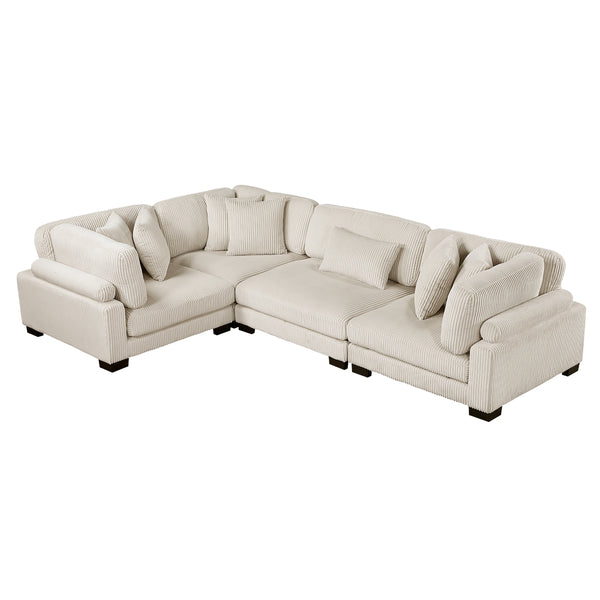 MAZ Traverse 4-piece beige sectional sofa with modular design, featuring plush cushions and modern upholstery.