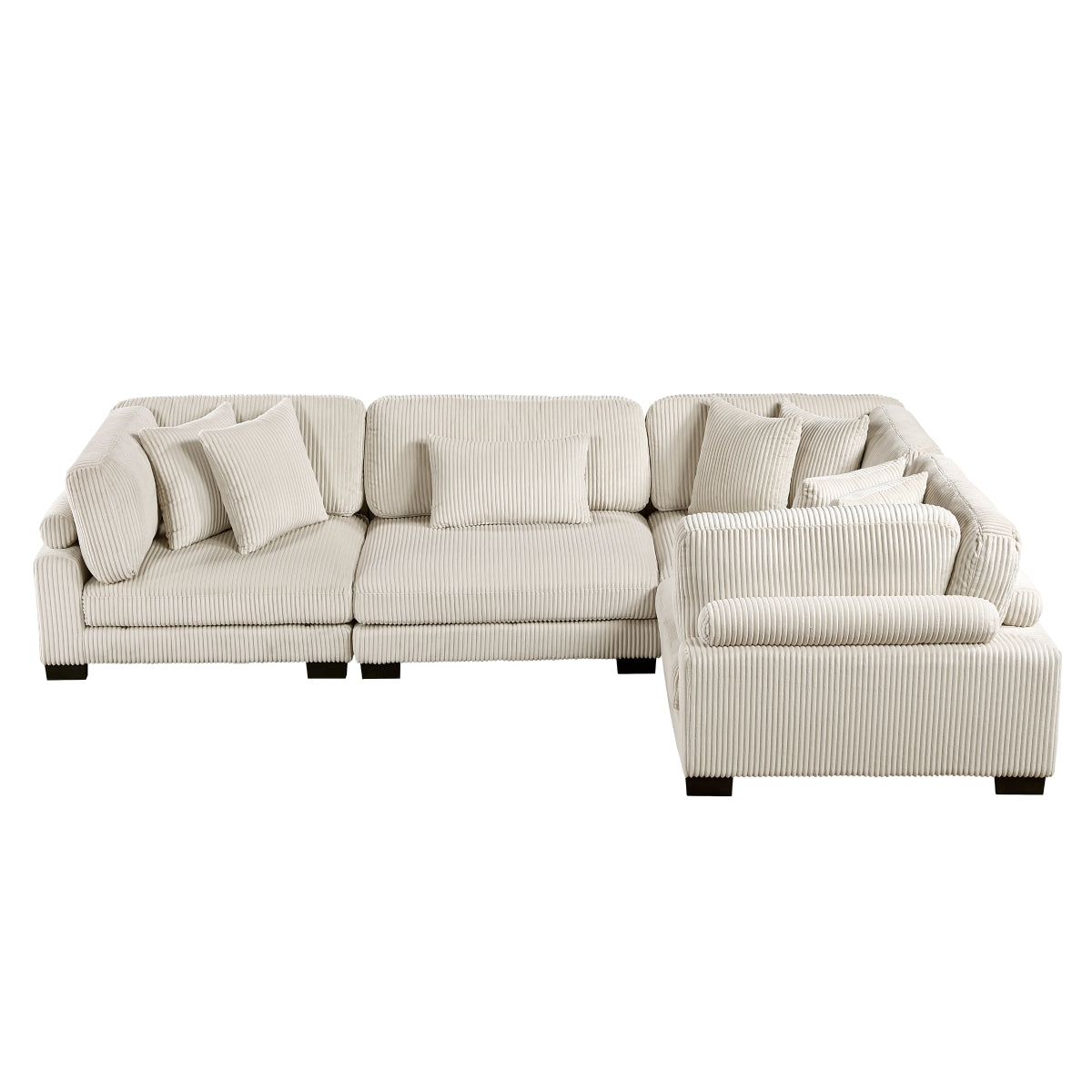 BEIGE MAZ Traverse 4-piece modular sectional sofa with plush cushions and modern design, shown from a front angle.
