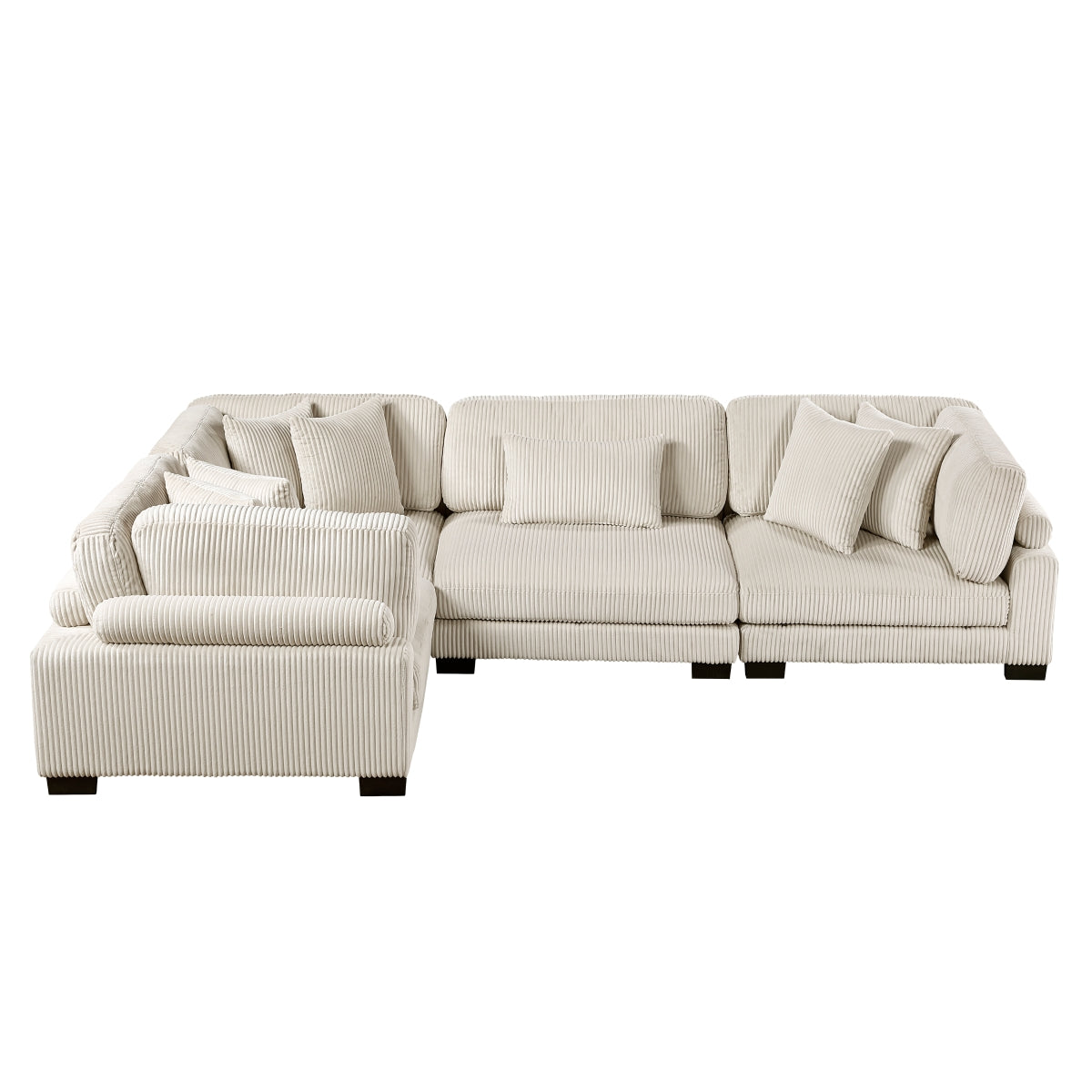 Beige MAZ Traverse 4-piece modular sectional sofa with plush cushions and modern design, shown in a living room setting.