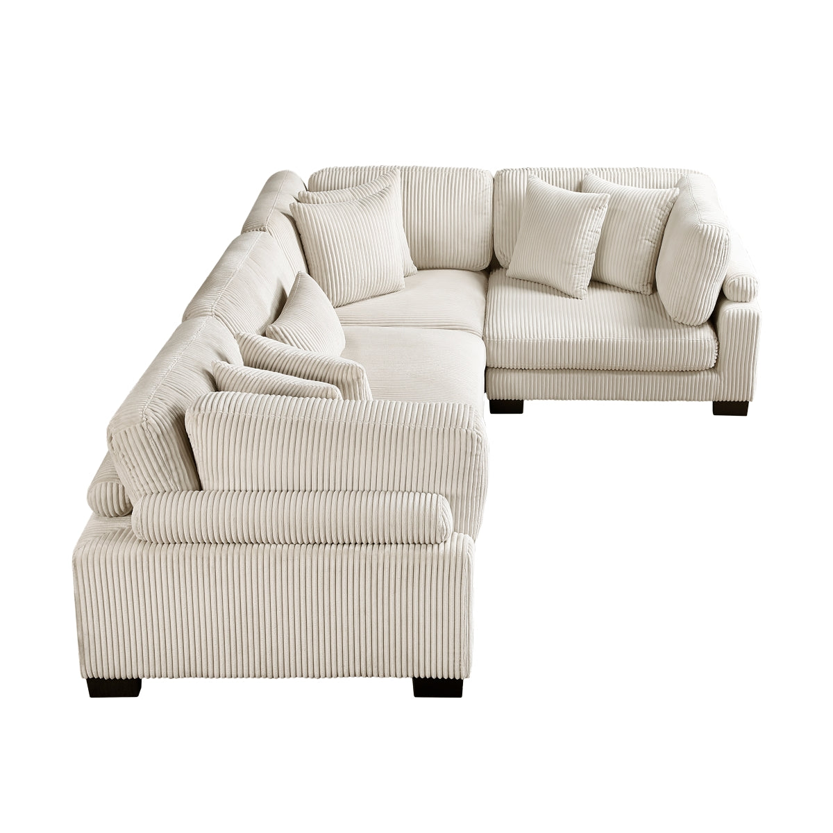 MAZ Traverse beige 4-piece modular sectional sofa with plush cushions and modern design, shown in a spacious living room setting.