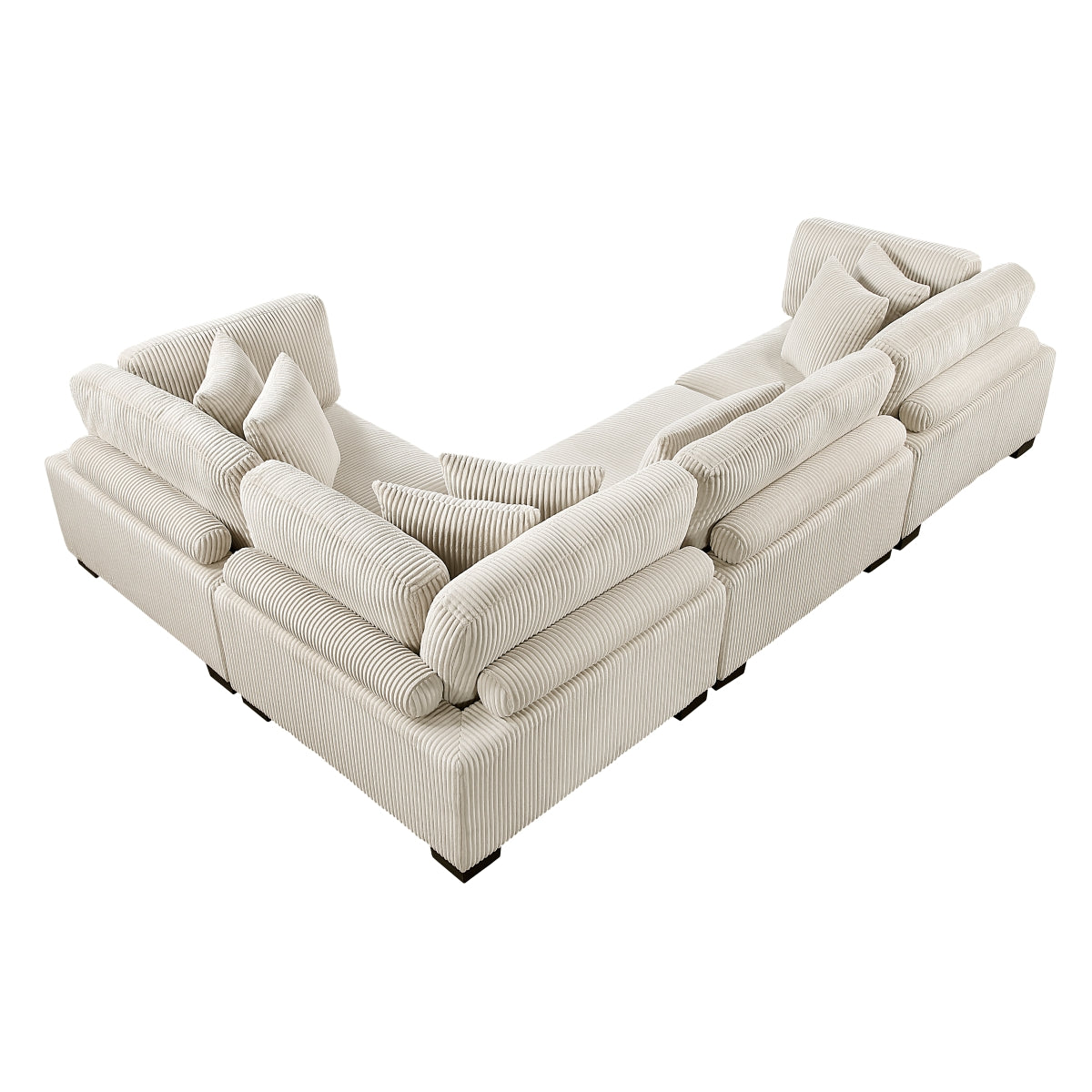 BEIGE MAZ Traverse 4-piece modular sectional sofa with plush cushions and modern design, shown in a spacious living room setting.
