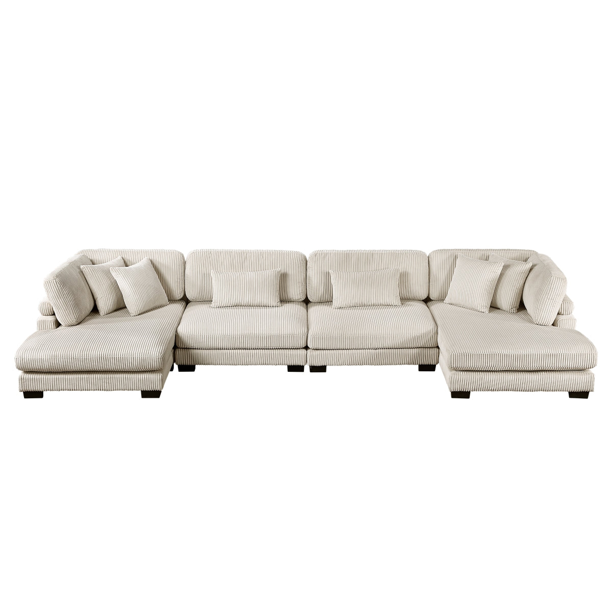 Maz Traverse Collection 4-piece beige modular sectional sofa with reversible chaise, featuring plush cushions and contemporary design.