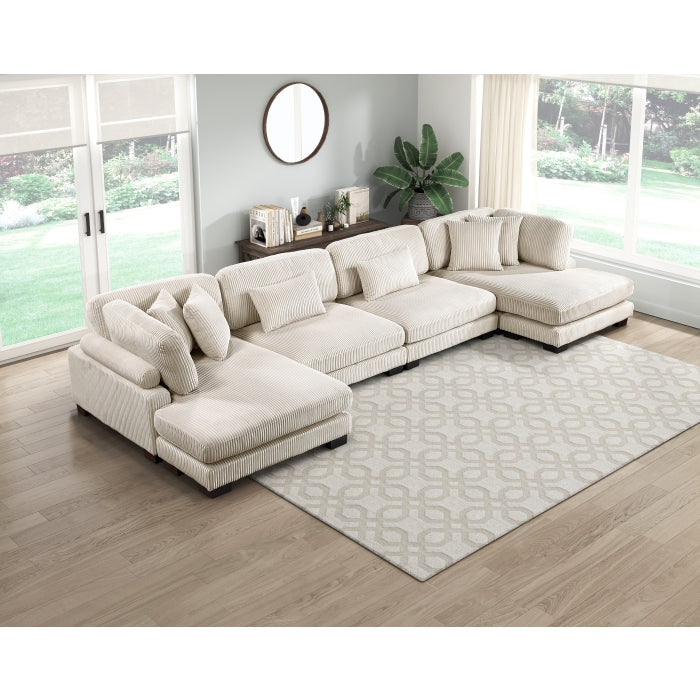 MAZ Traverse Collection beige 4-piece modular sectional sofa with reversible chaise, modern and comfortable living room furniture.