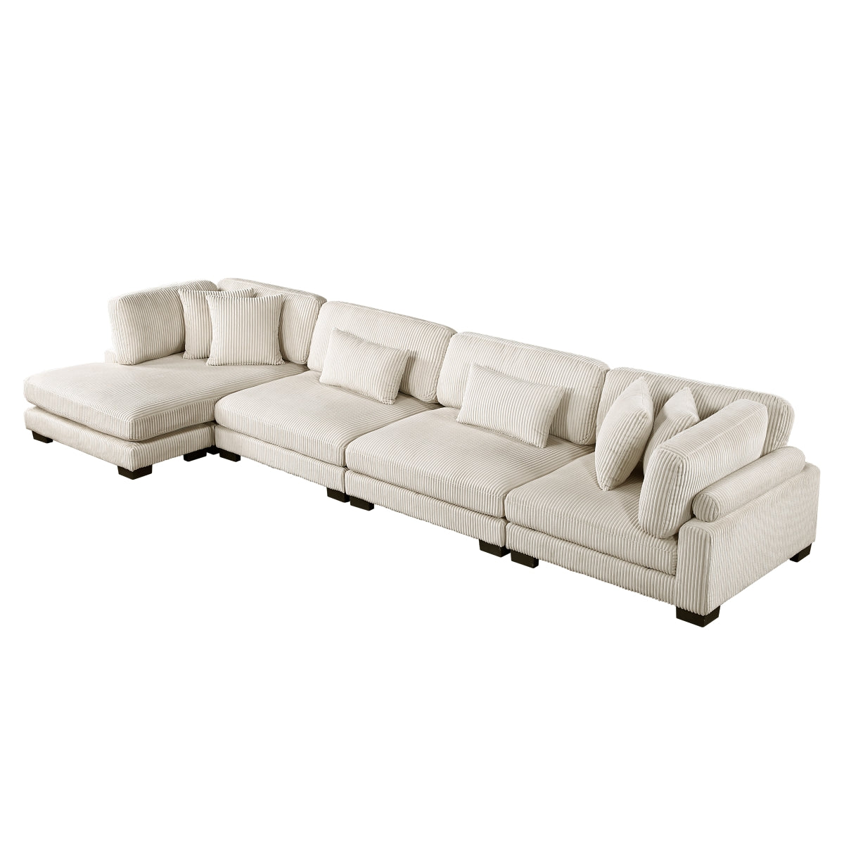 MAZ Traverse Collection beige modular sectional sofa with reversible chaise, featuring plush fabric and contemporary design.
