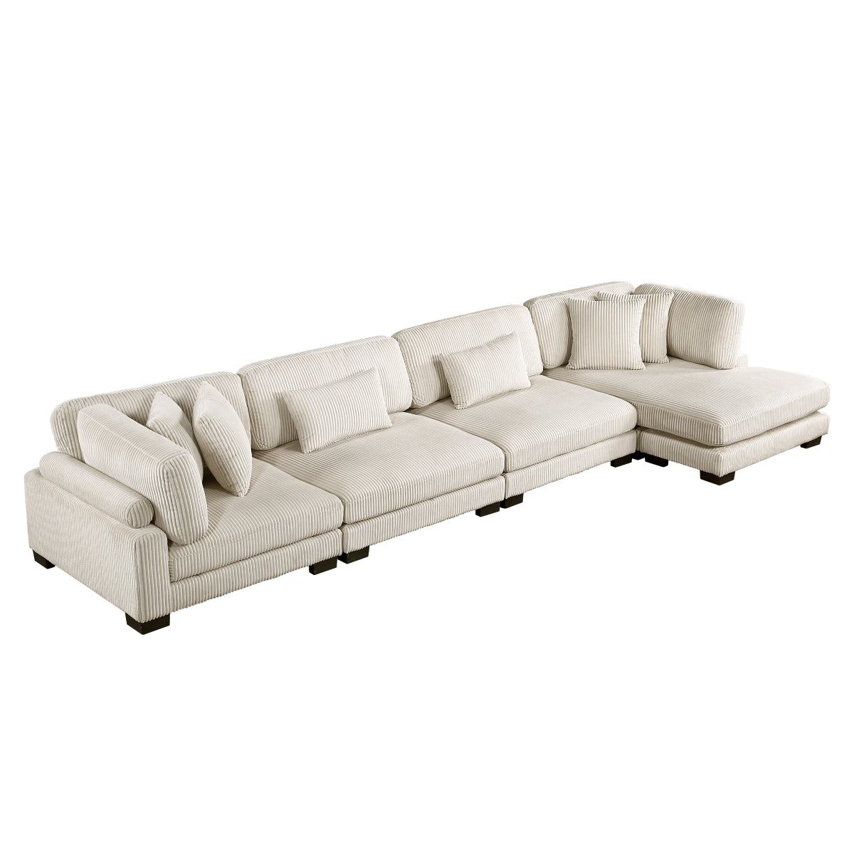 MAZ Traverse Collection beige 4-piece modular sectional sofa with reversible chaise, featuring plush cushions and modern design.