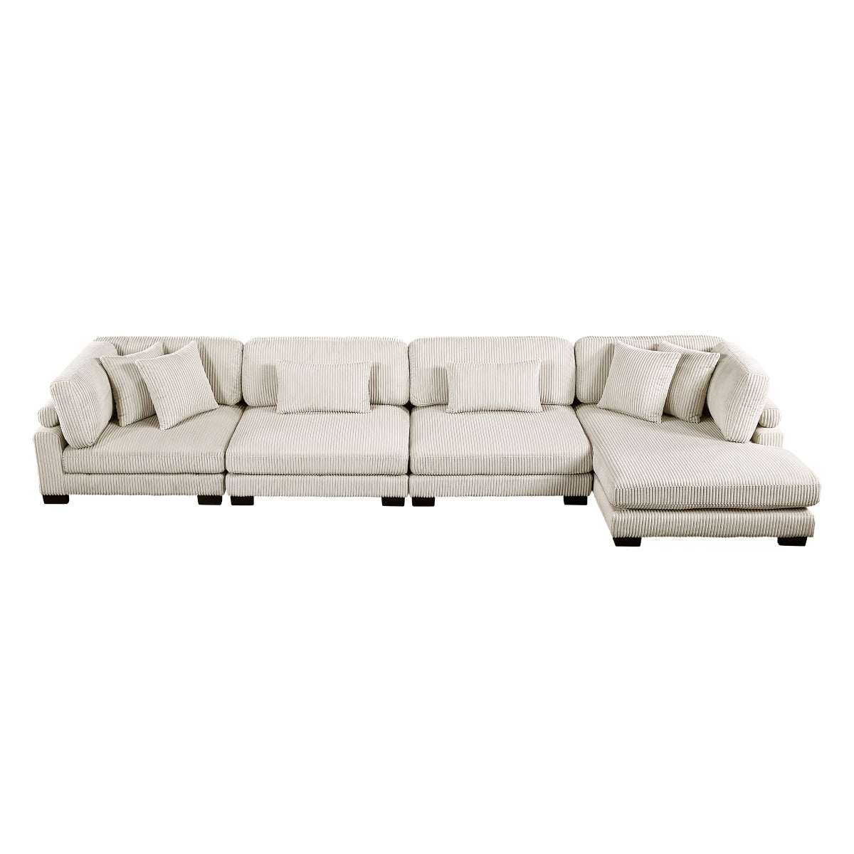 MAZ Traverse Collection 4-piece beige sectional sofa with reversible chaise and plush cushions, modern living room setup.