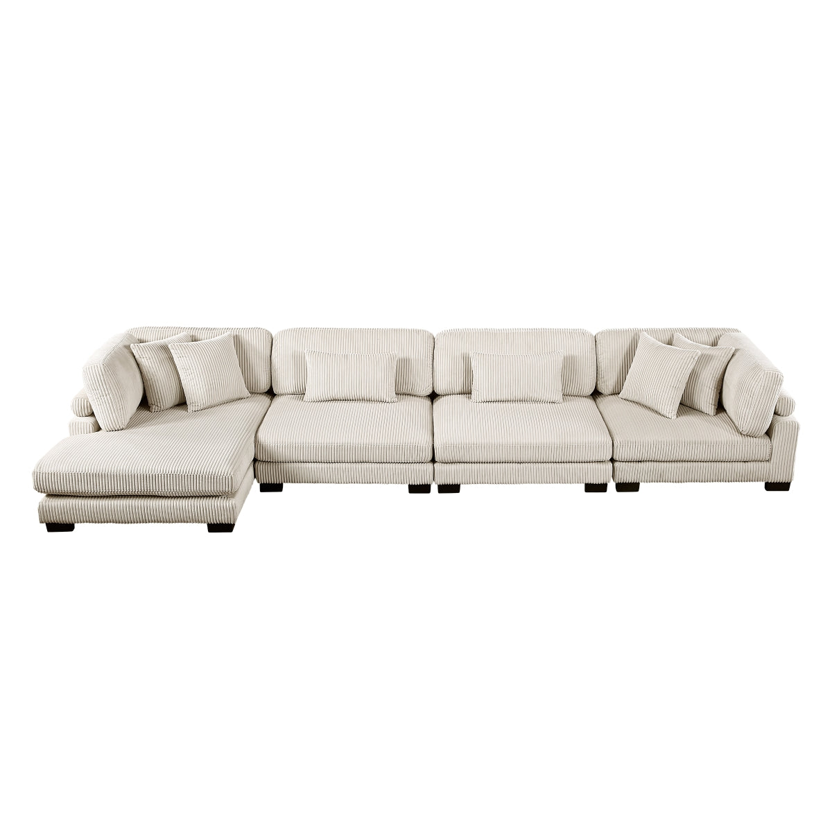 BEIGE Traverse Collection 4-piece modular sectional sofa with reversible chaise by MAZ, showing the plush fabric and contemporary design.