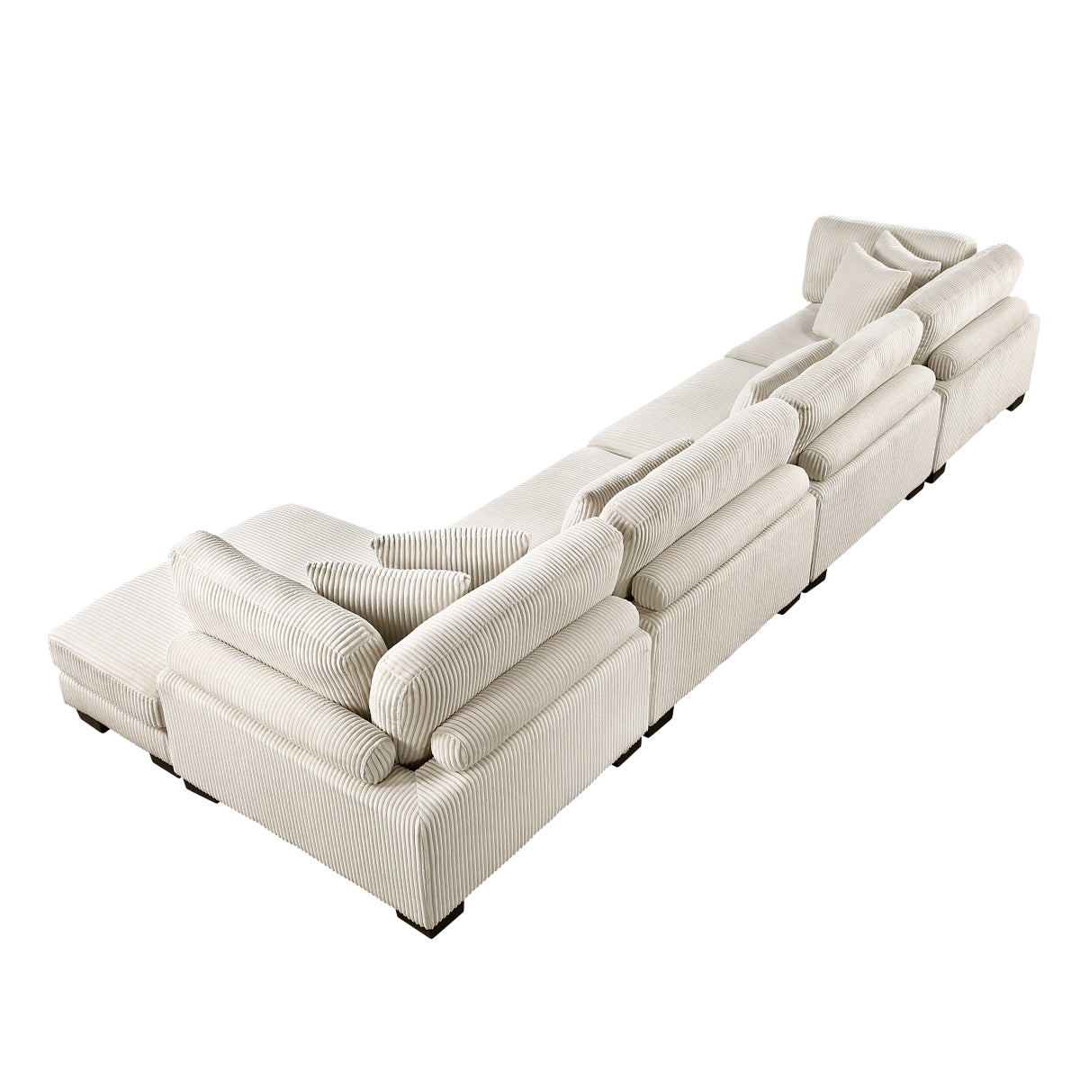 Beige MAZ Traverse Collection 4-piece modular sectional sofa with reversible chaise, showcasing plush cushions and modern design.