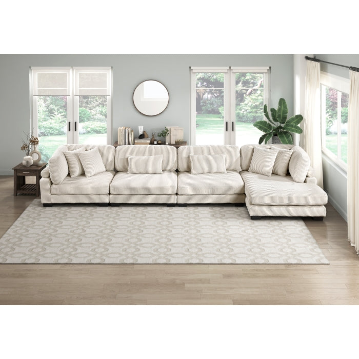 MAZ Traverse Collection beige 4-piece modular sectional sofa with reversible chaise, modern and comfortable living room furniture