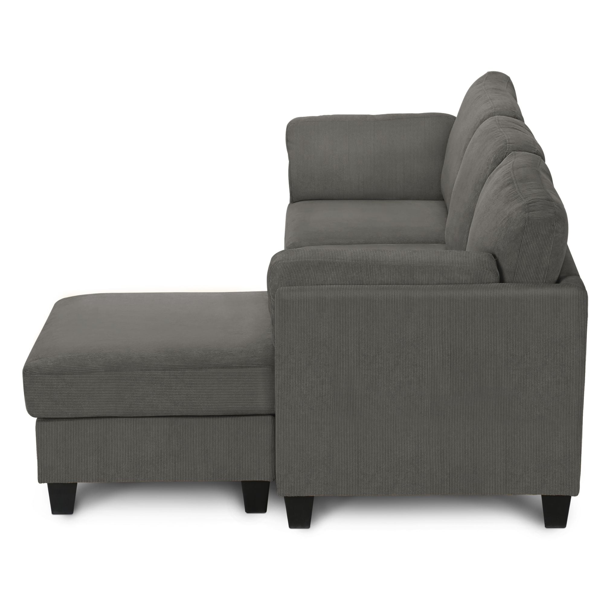 Grey reversible chaise sectional sofa by Monarch Specialties, featuring plush cushions and modern design for stylish comfort.