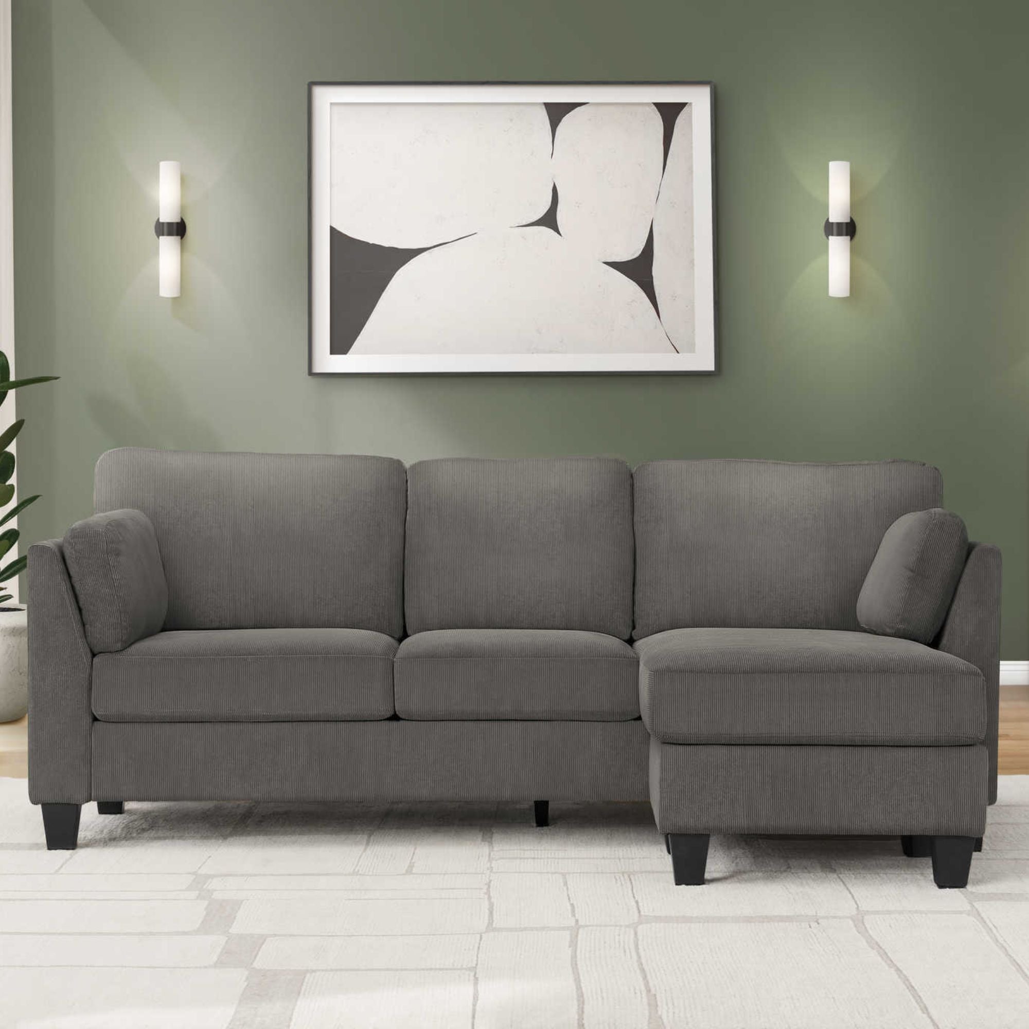 Reversible grey sectional sofa by Monarch Specialties with plush cushions and modern design, perfect for contemporary living rooms.