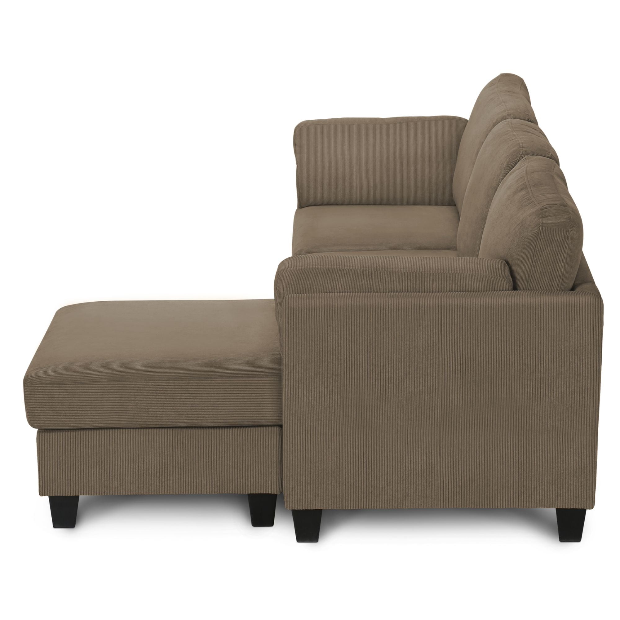 Brown Monarch Specialties Harper reversible chaise sectional sofa with plush cushions and modern design, shown in a living room setting.