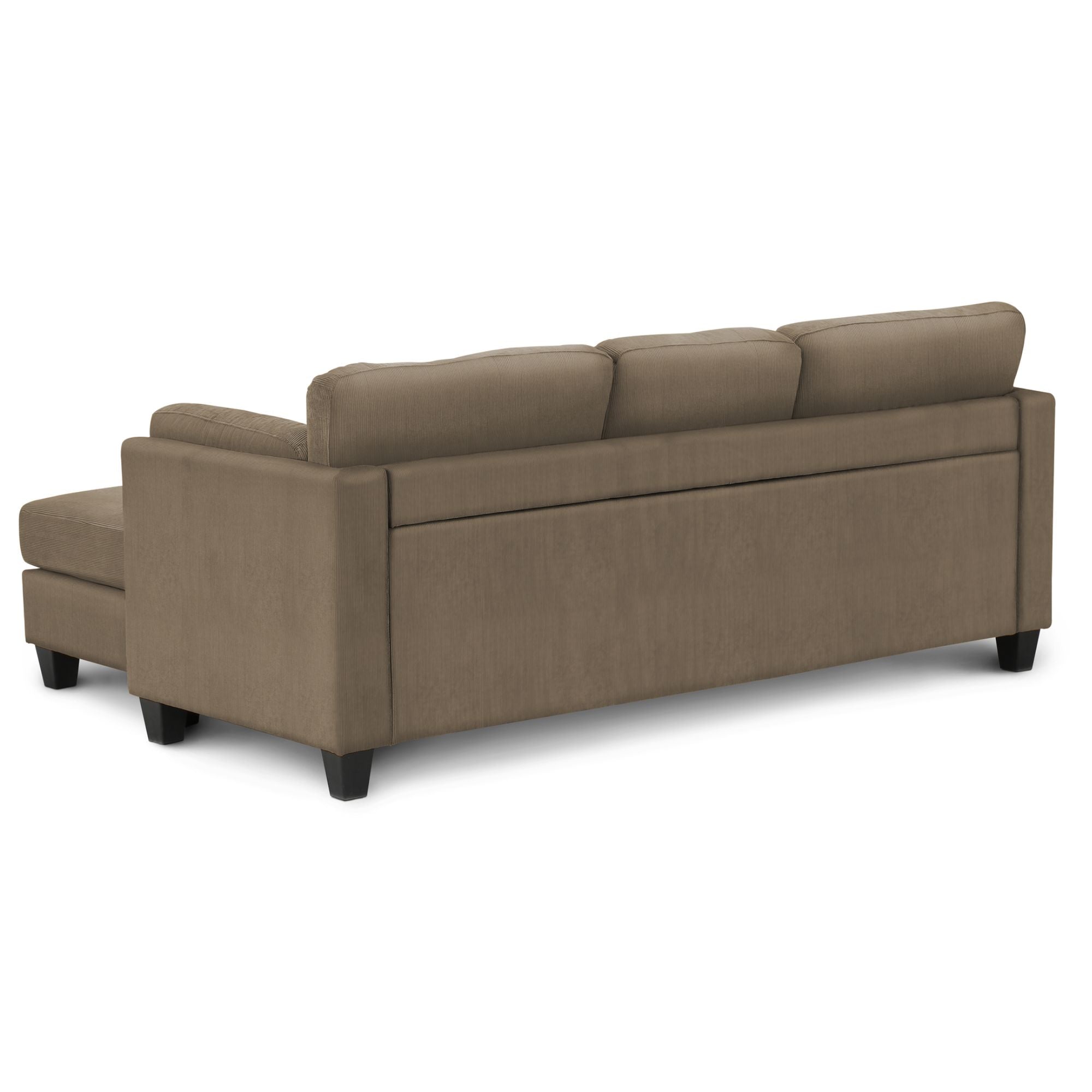 Reversible brown sectional sofa by Monarch Specialties, showing plush cushions and modern design in a living room setting.