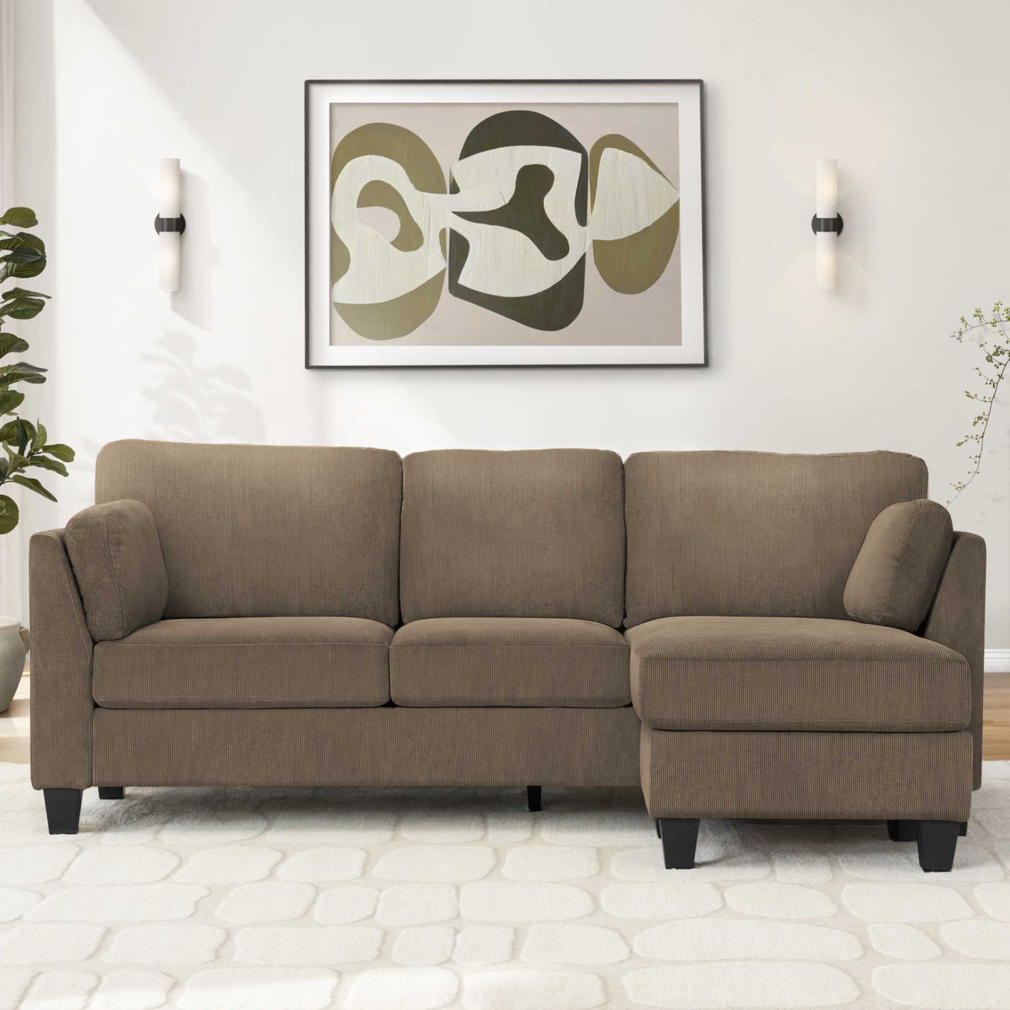 Reversible brown sectional sofa by Monarch Specialties featuring plush cushions and chaise lounge for comfortable seating.