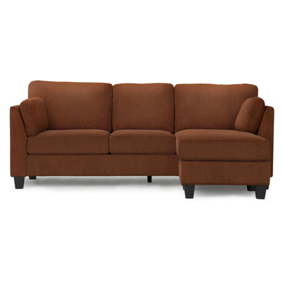 Reversible sectional sofa by Monarch Specialties in rust fabric, showing plush cushions and chaise lounge with modern design.