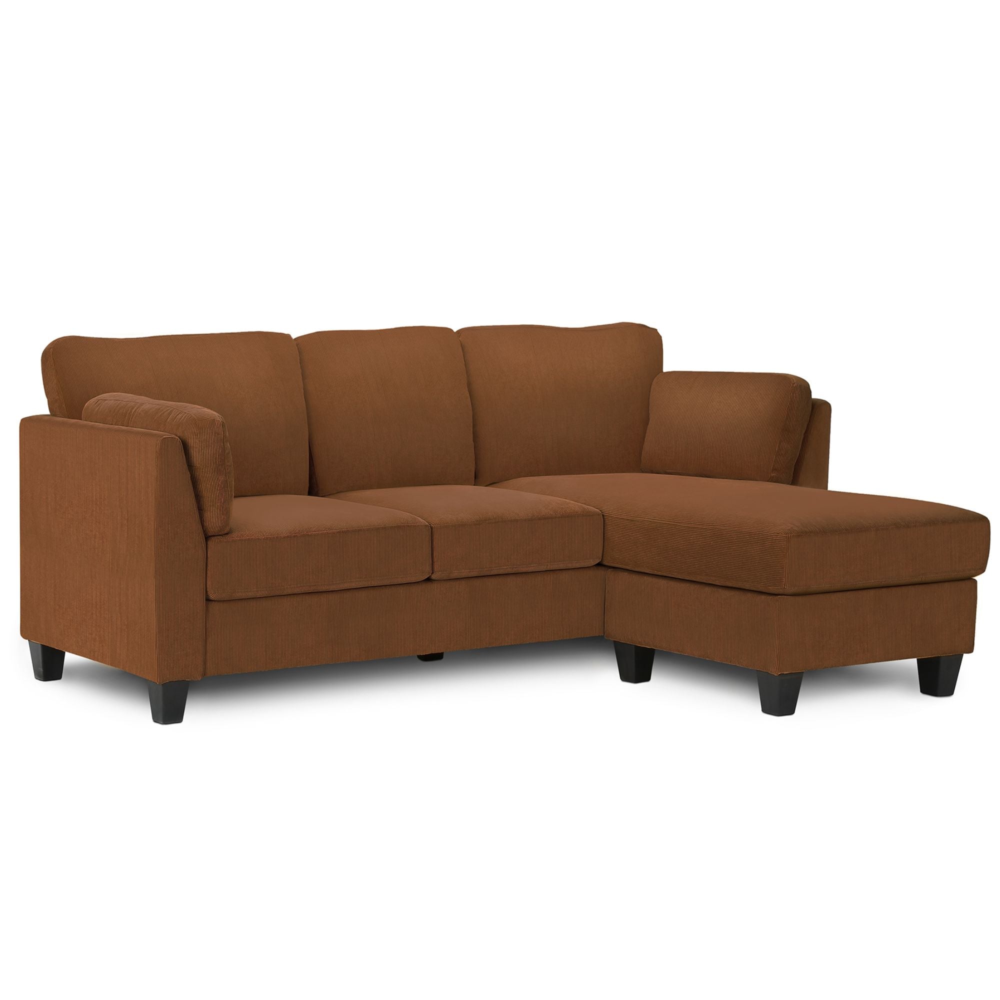 Reversible chaise sectional sofa by Monarch Specialties in rust fabric, showing plush cushions and modern design.