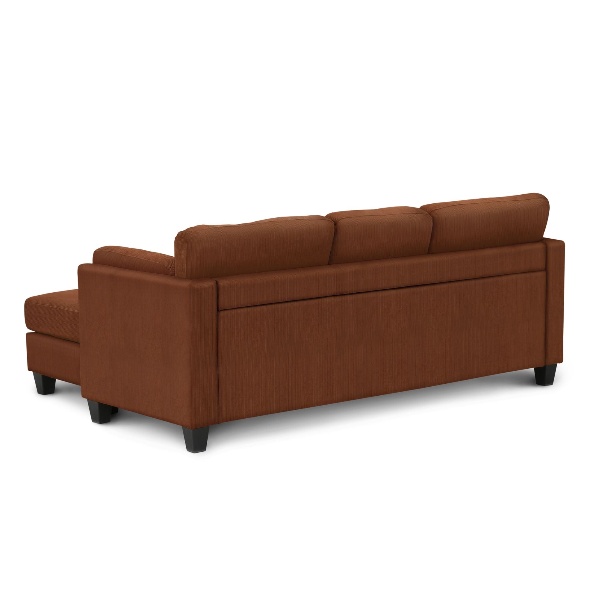 Reversible rust-colored sectional sofa from Monarch Specialties, featuring a modern chaise design with plush cushions.
