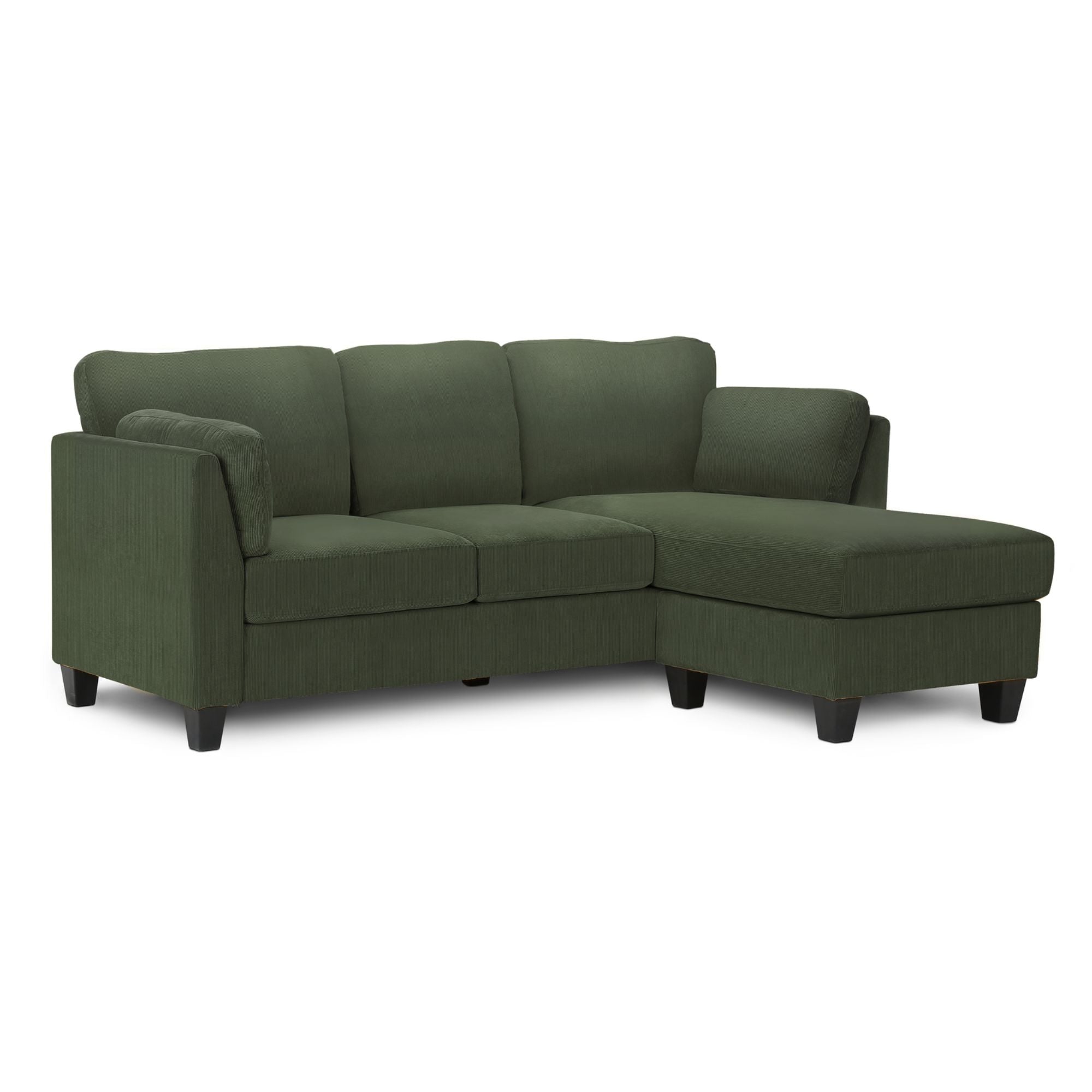 Olive green Monarch Specialties Harper reversible chaise sectional sofa with plush cushions and modern design.